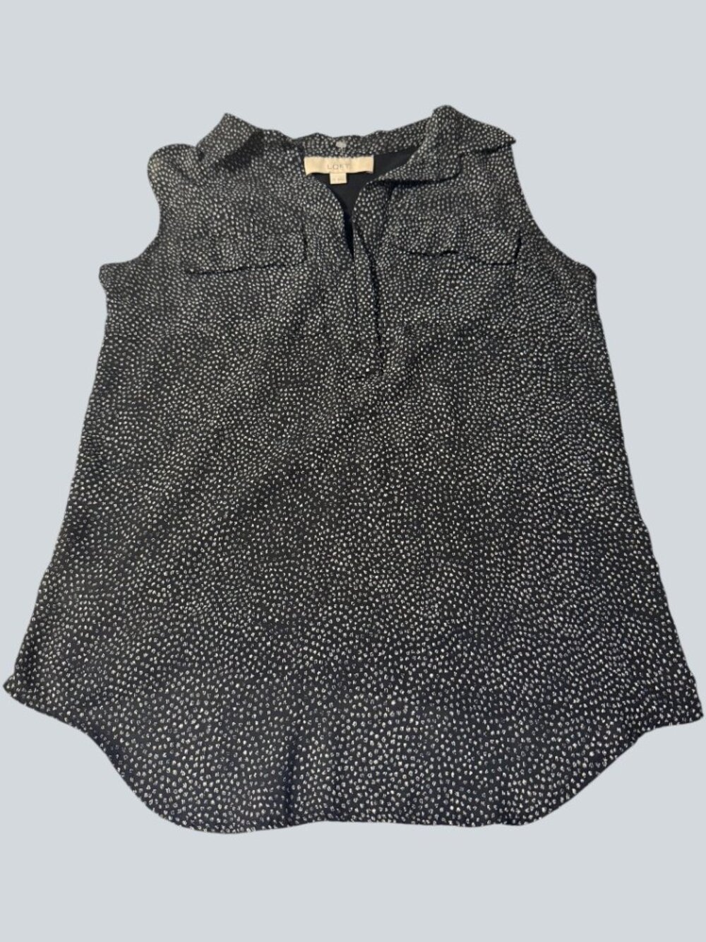 Loft XS Black and White Speckled Print Sleeveless Blouse